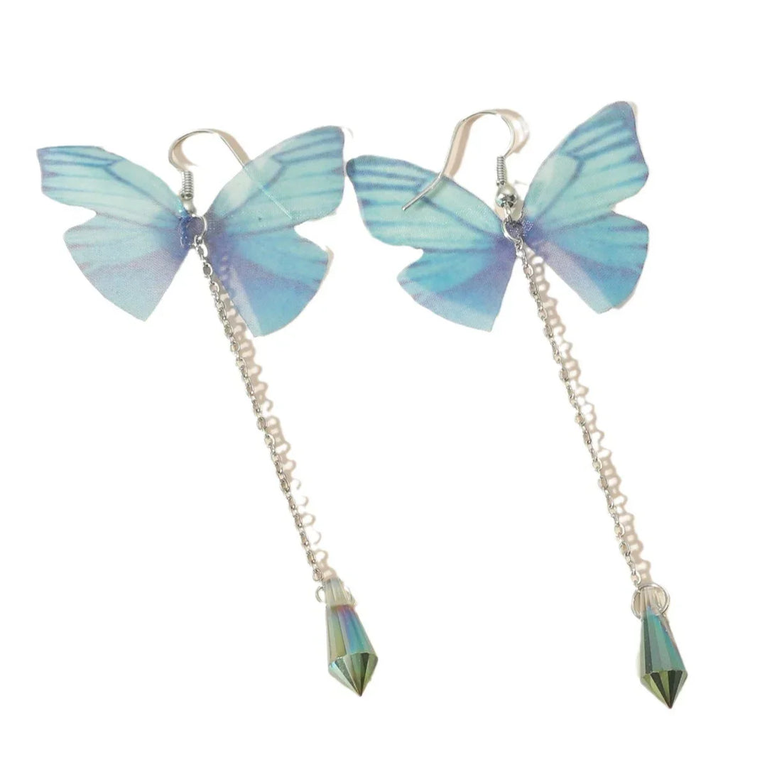 Boucles d'oreilles en cristal de papillon bleu avec pampilles