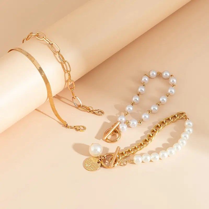 Ensemble de Bracelets Chic en Or – Serpent, Perles & Maillons | Or