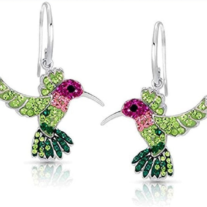 Boucles d'oreilles étincelantes de colibri coloré
