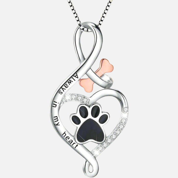 Collier Patte de Chance avec Cœur, Os & Infini – Pendentif “Toujours dans Mon Cœur”