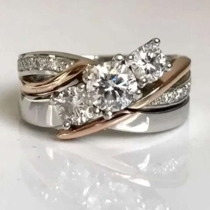 Bague Vintage en Or et Argent avec Zirconia