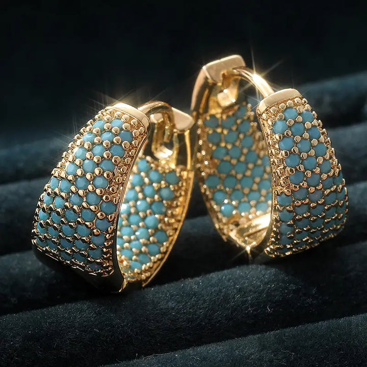 Boucles d'oreilles créoles en turquoise et ton doré | Or