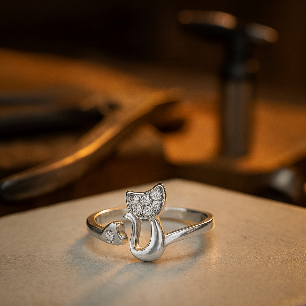Bague Ouverte Chat Mignon – Zircon Cubique