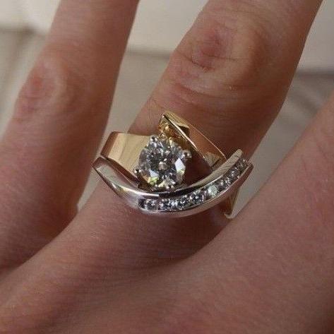 Bague en Zirconium Vintage Irregulière en Or et Argent