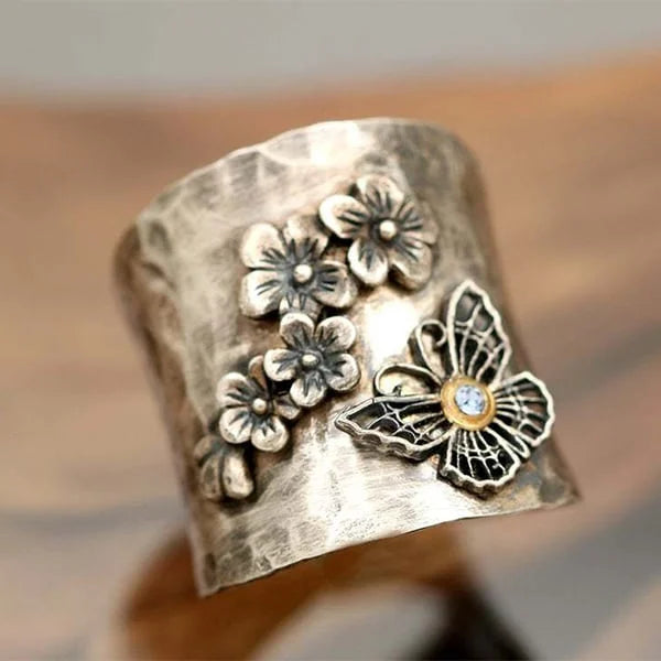 Bague Large en Fleur d'Abeille et Papillon