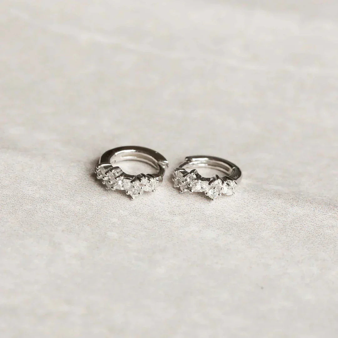 Boucles d'oreilles Huggies en Cristal | Or Blanc