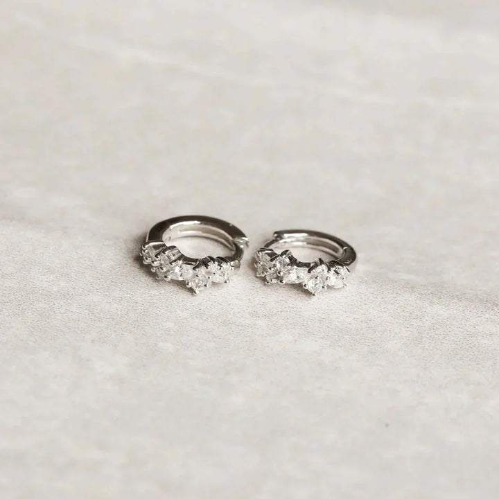 Boucles d'oreilles Huggies en Cristal | Or Blanc