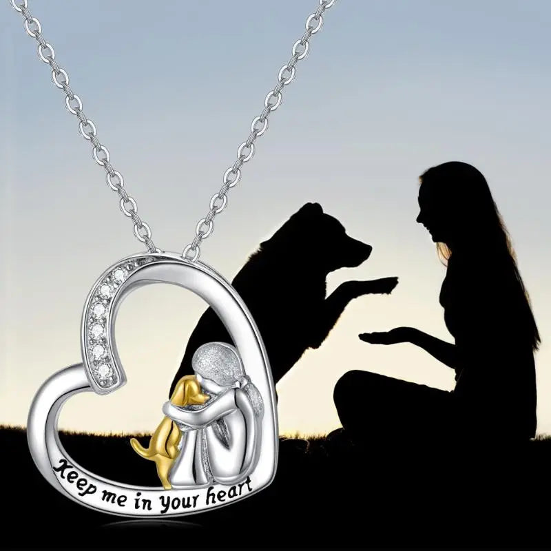 Collier en Argent Sterling 925 – Design Cœur et Chien avec Zirconia