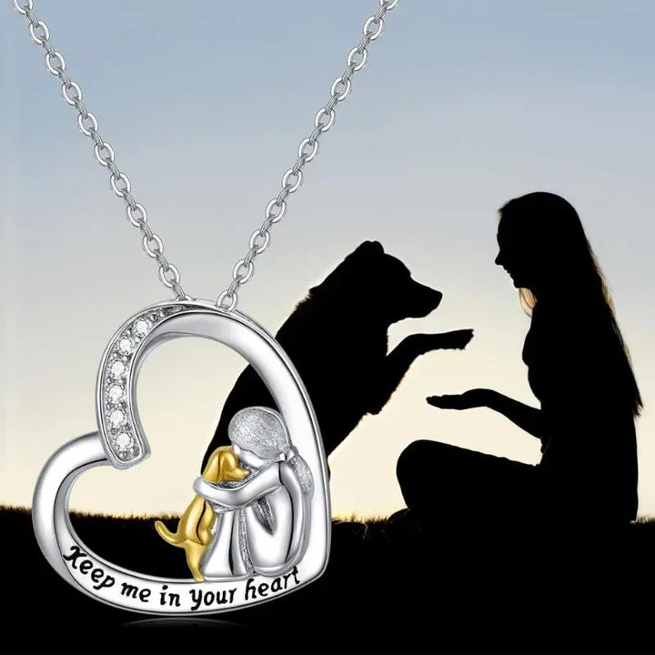 Collier en Argent Sterling 925 – Design Cœur et Chien avec Zirconia