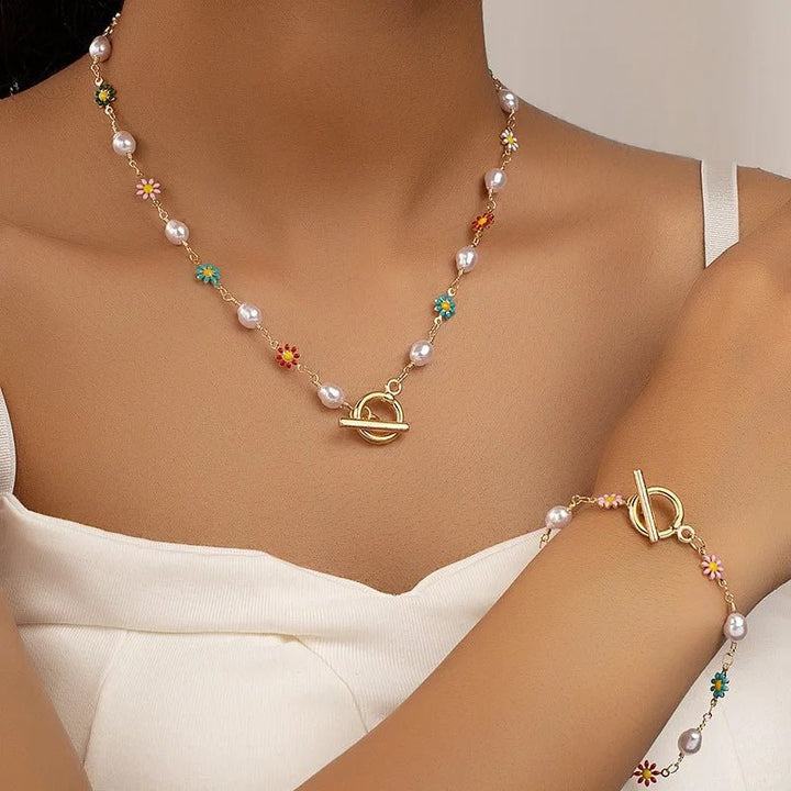 Bracelet et collier en perles florales délicates de printemps
