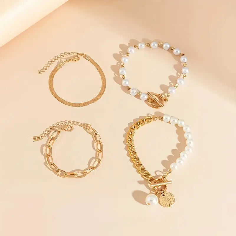 Ensemble de Bracelets Chic en Or – Serpent, Perles & Maillons | Or