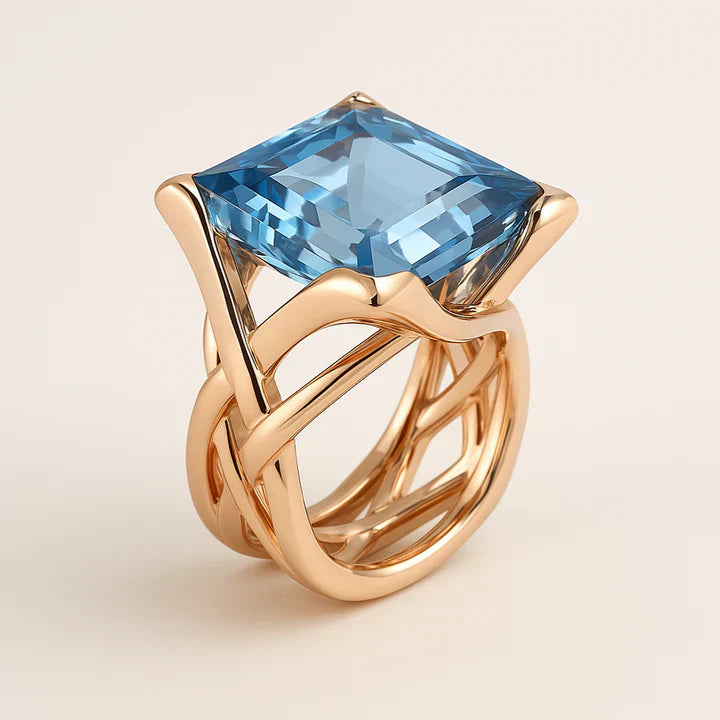 Bague en Zirconia Bleu en Or Rose Vintage