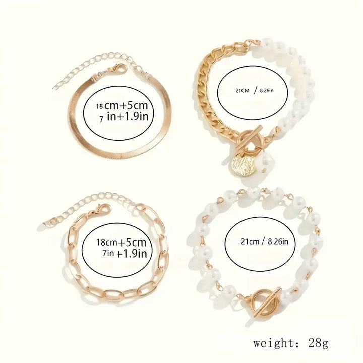 Ensemble de Bracelets Chic en Or 4 Pièces – Serpent, Perles & Maillons | Or