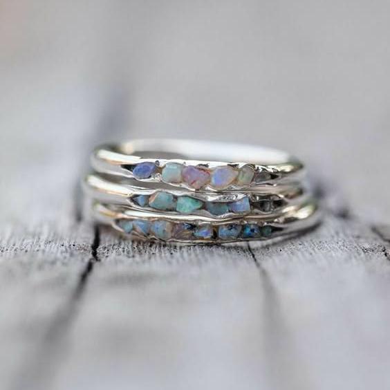 Bague en Argent avec Pierres Bleues Vintage Superposées