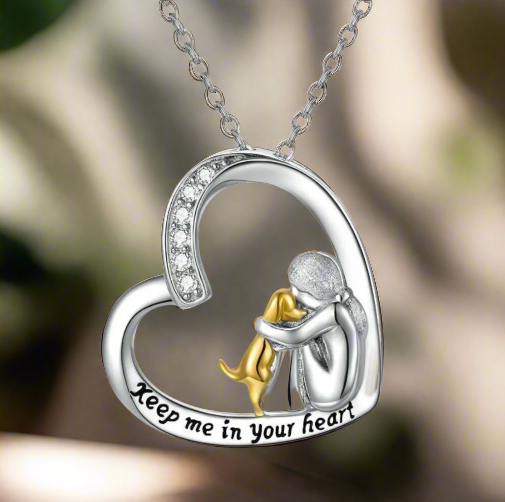 Collier en Argent Sterling 925 – Design Cœur et Chien avec Zirconia