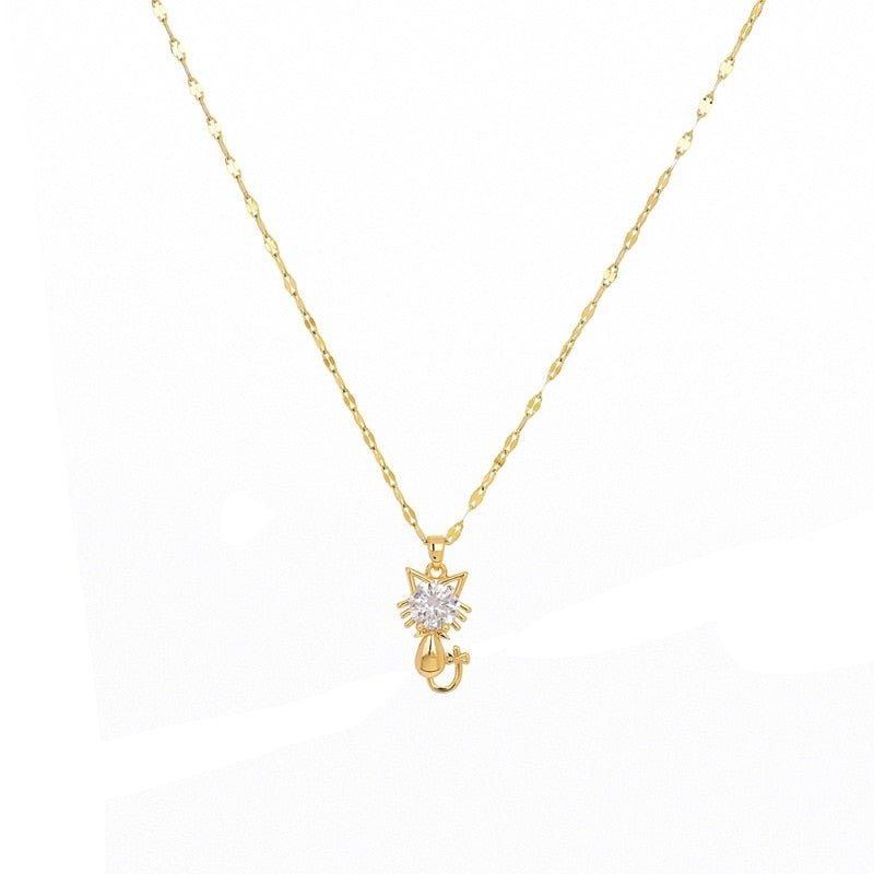 Collier de chat plaqué or avec zircon