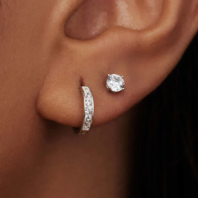 Ensemble de Boucles d'Oreilles en Pierre Dara Brillane | Or Blanc