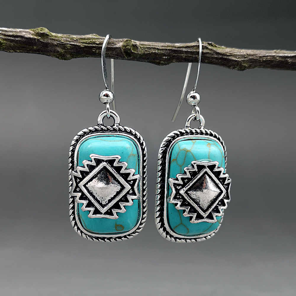 Boucles d'oreilles en argent ethnique plaqué turquoise