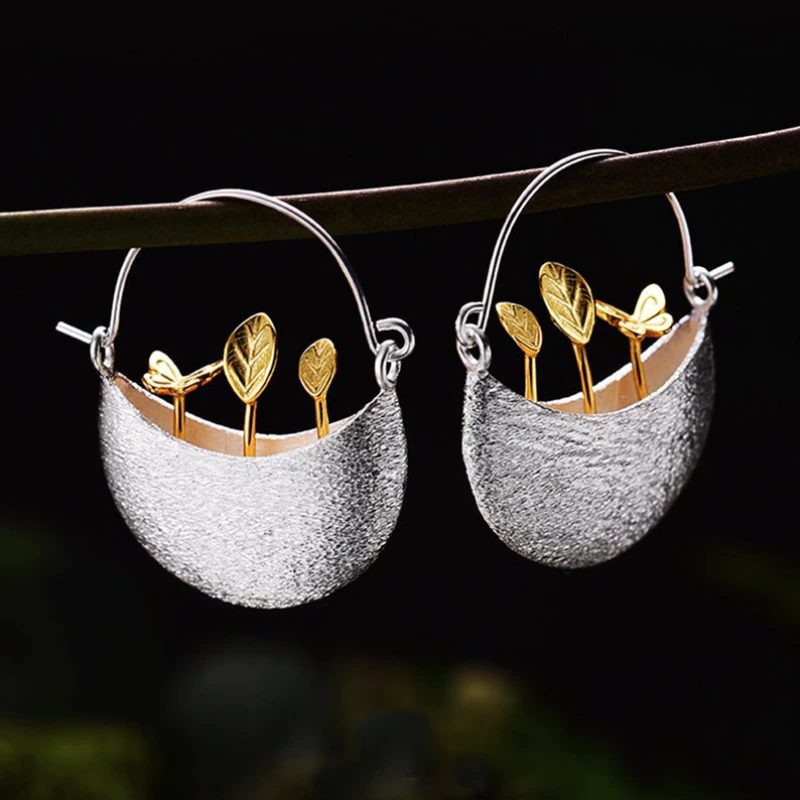 Boucles d'oreilles en panier floral plaqué or en argent