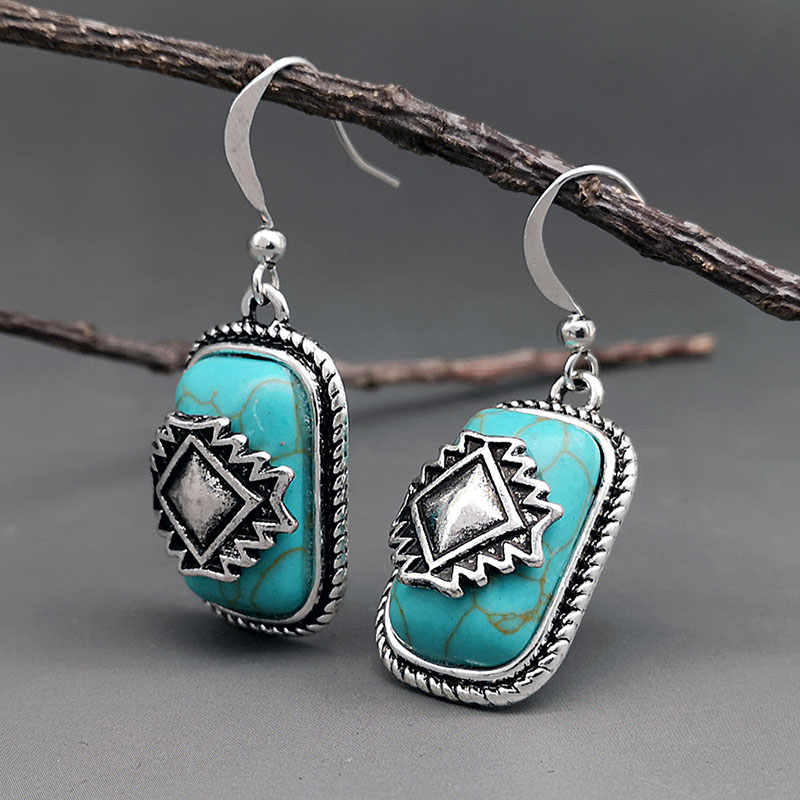 Boucles d'oreilles en argent ethnique plaqué turquoise