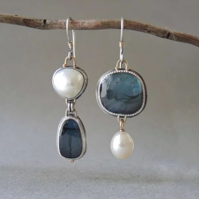Boucles d'oreilles en pierre bleue naturelle vintage