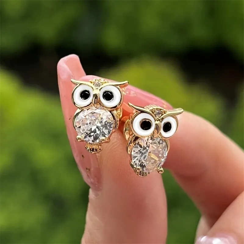 Boucles d'oreilles en cristal vintage en forme de hibou