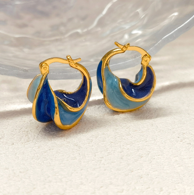 Boucles d'oreilles vintage peintes à la main en bleu