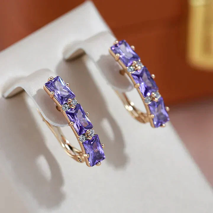 Boucles d'oreilles en zirconia violet élégant