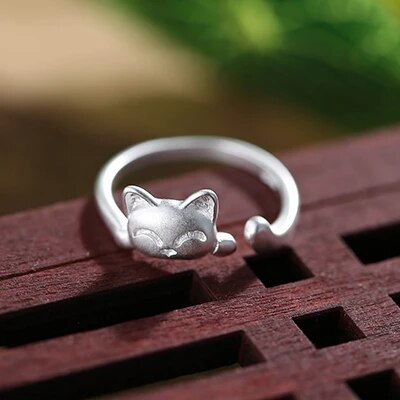 Bague Vintage en Argent avec Chat