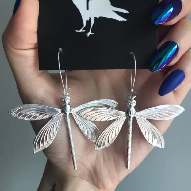 Boucles d'oreilles vintage en argent Libellule