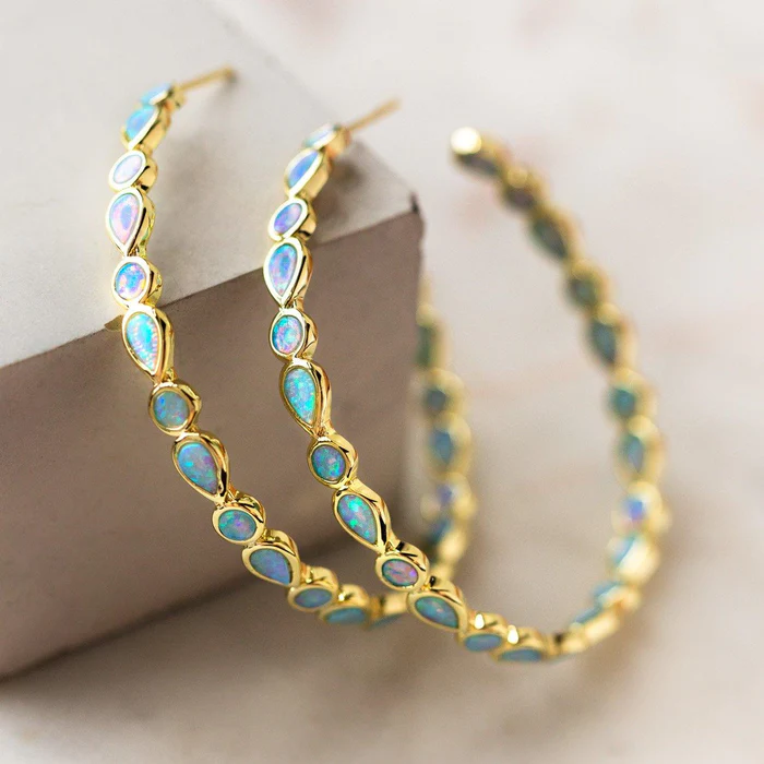 Boucles d'oreilles Opale Cercle d'Or Vintage