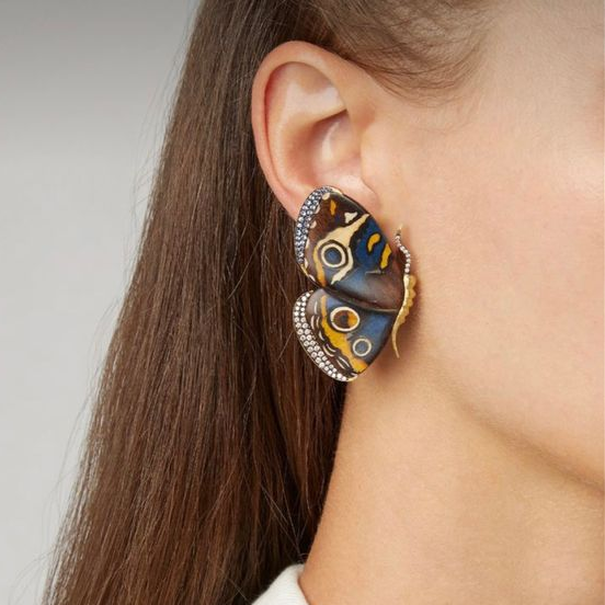 Boucles d'oreilles vintage en papillon peintes à la main