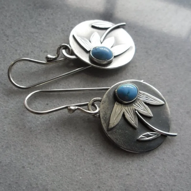 Boucles d'oreilles vintage en pierre bleue en forme de fleur