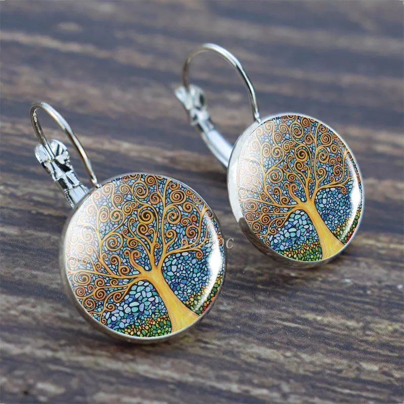 Boucles d'oreilles rondes Arbre de Vie Vintage