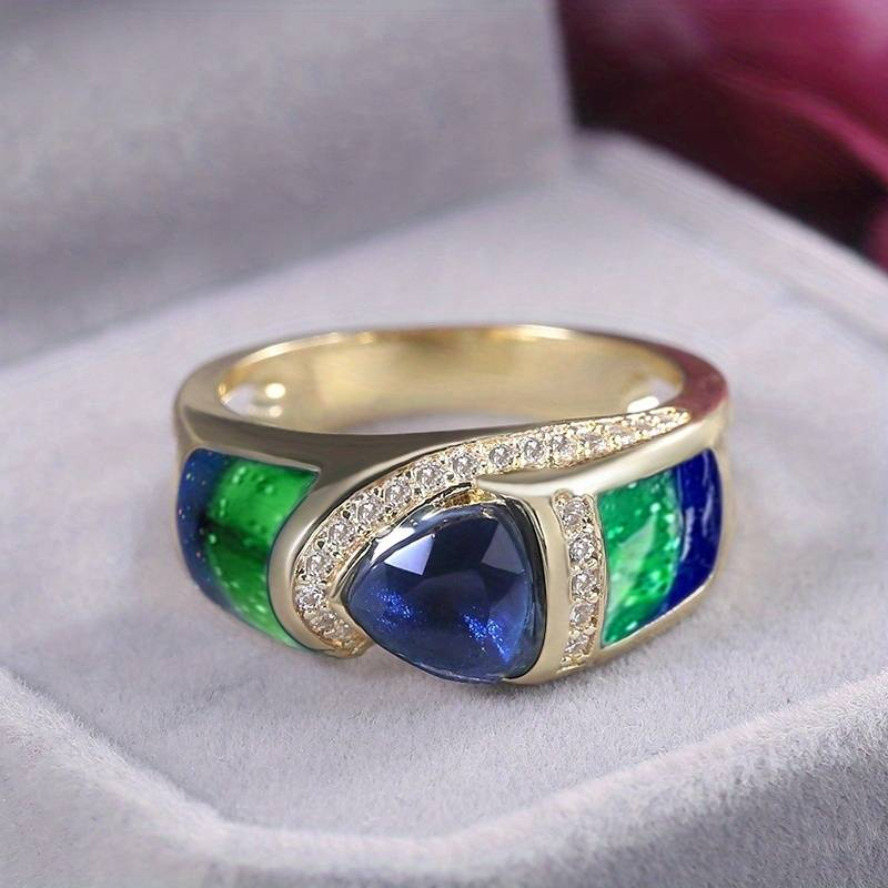 Bague Vintage en Zirconia Or Bleu & Vert
