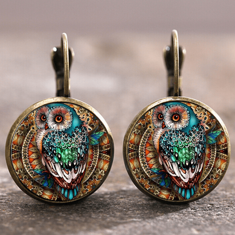 Boucles d'oreilles vintage en cristal en forme de hibou