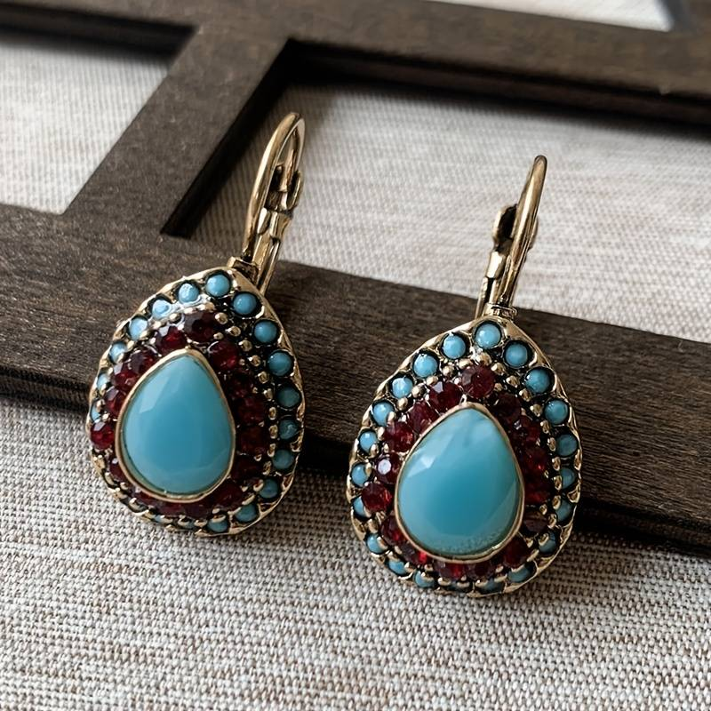 Boucles d'oreilles Mandala en Opale Bleue Vintage