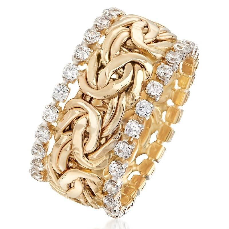 Bague en Zirconia Tressée Dorée Vintage
