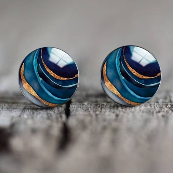 Boucles d'oreilles rondes vintage bleues