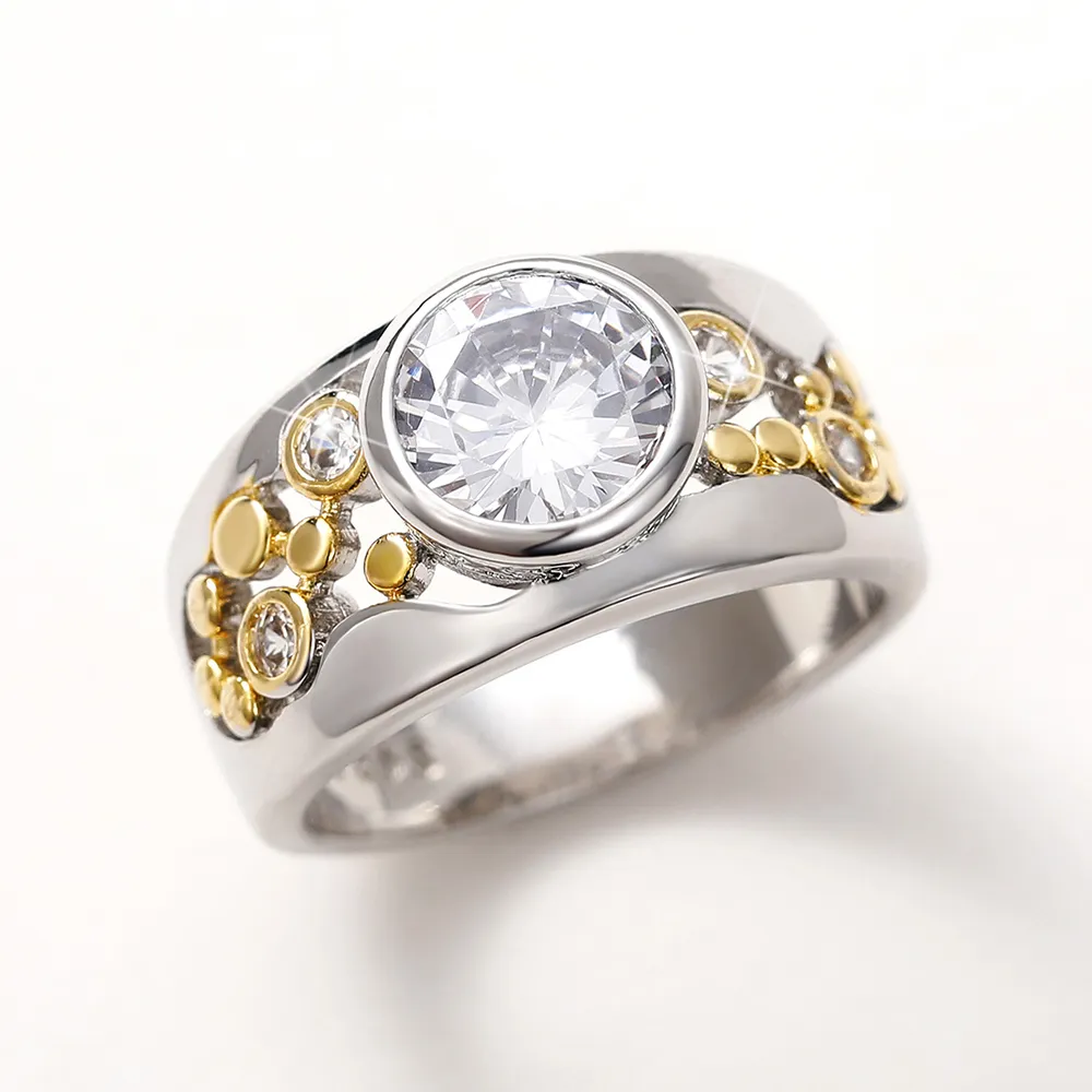 Bague Vintage en Zirconia Incrustée Or & Argent