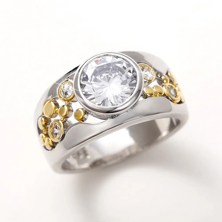 Bague Vintage en Zirconium Incrusté Or & Argent