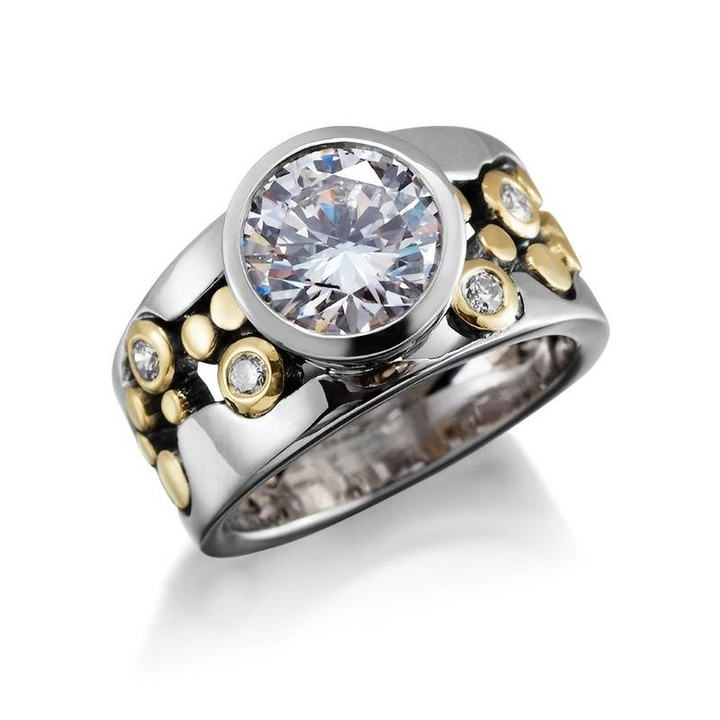 Bague Vintage en Zirconium Incrusté Or & Argent