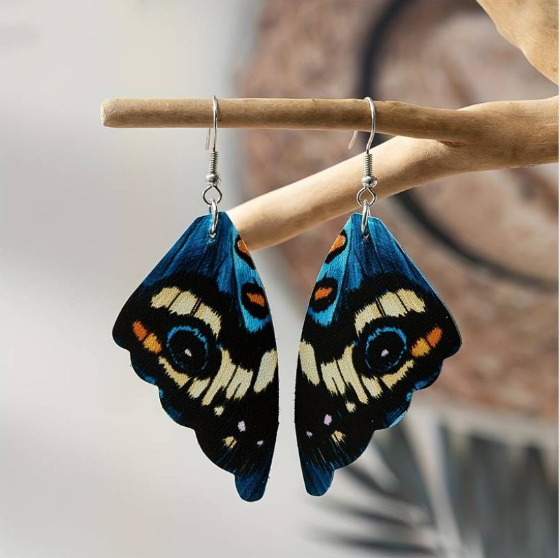 Boucles d'oreilles en ailes de papillon exotiques vintage