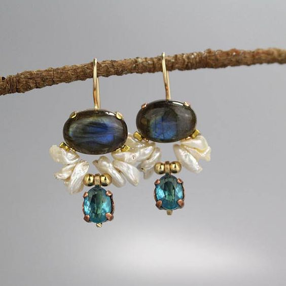Boucles d'oreilles en pierre océan bleu vintage