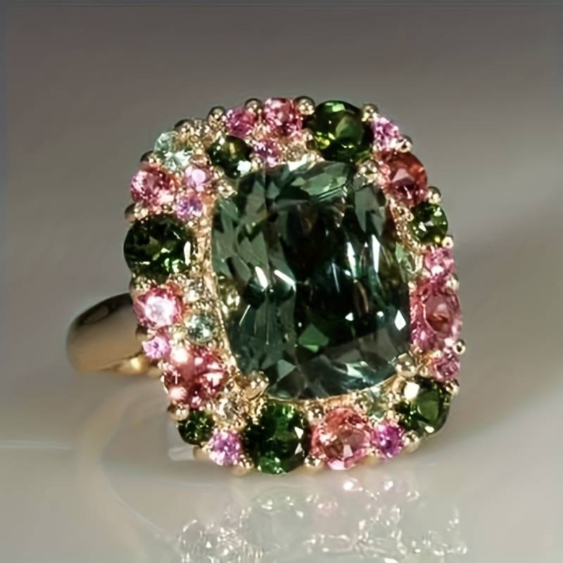 Bague Vintage en Cristal Vert et Rose
