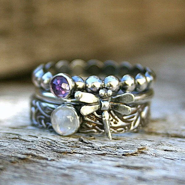 Bague en Zirconia Violet Libellule Vintage