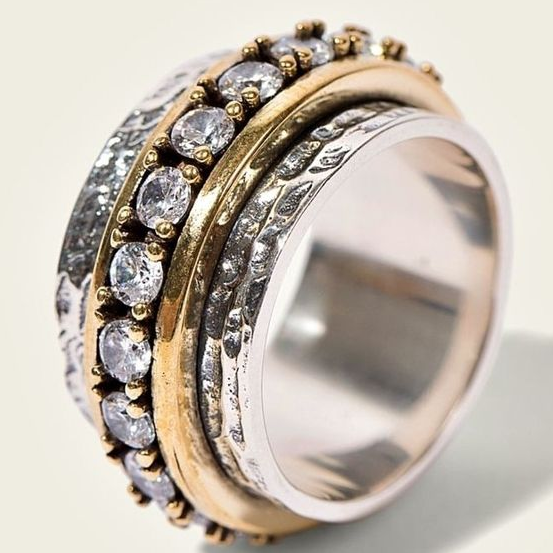 Bague Vintage en Zirconia Dorée et Argentée