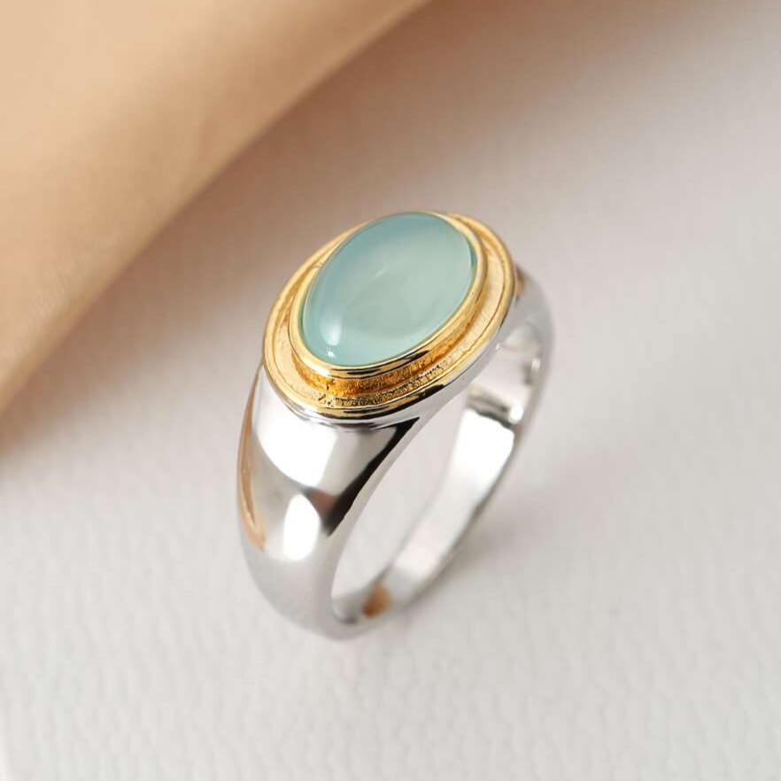 Bague en Pierre de Lune Verte Vintage
