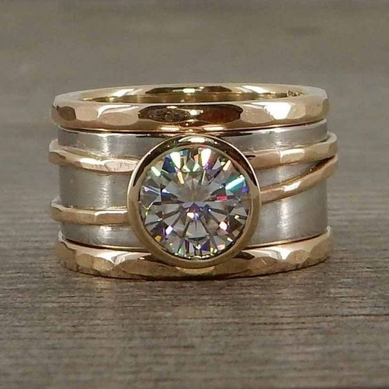 Bague Vintage en Verre Incrusté Doré & Argenté