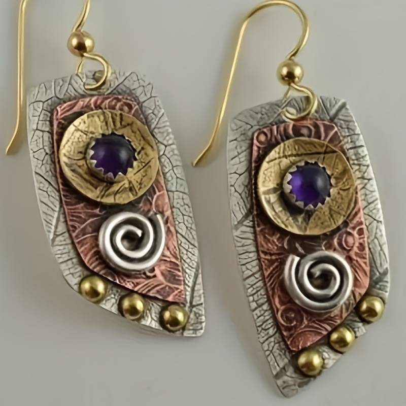 Boucles d'oreilles vintage en or et argent brun